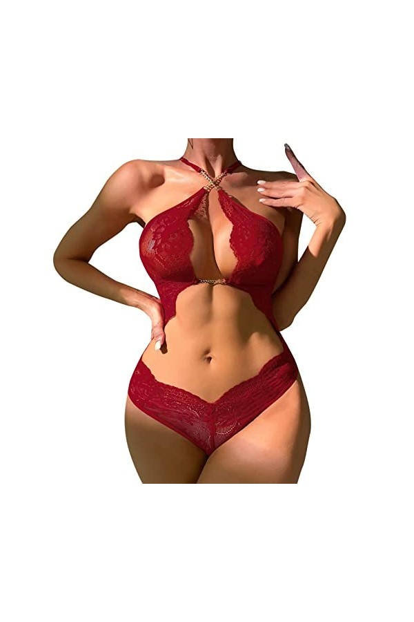 Sous-vêtements sexy en dentelle et filet de pêche - Avec anneau en acier - Pour Noël, 1 vin, M