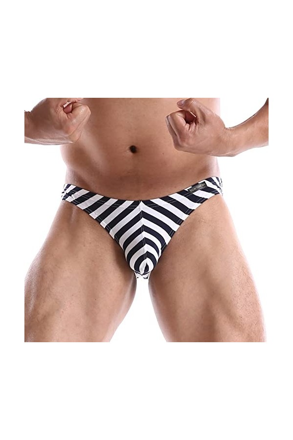 FGUUTYM Sous-vêtements de sport pour homme - En coton - Sexy - Taille basse - Rayé, Marine, S