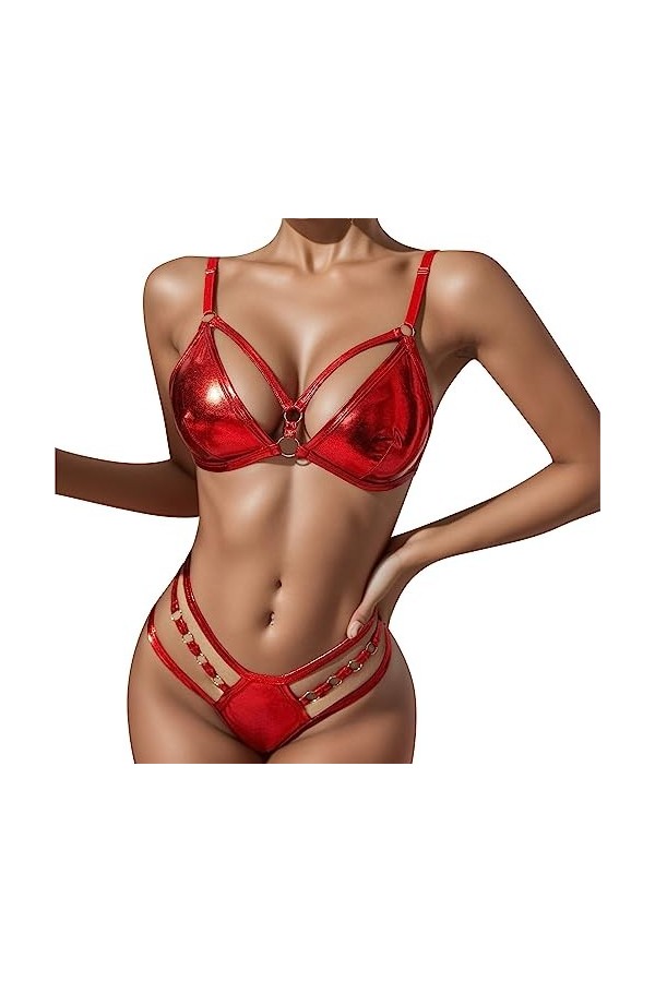 Ensemble de lingerie pour femmes avec harnais en cuir synthétique et anneau à la main lié à la chaîne, 5XL, lingerie grande t