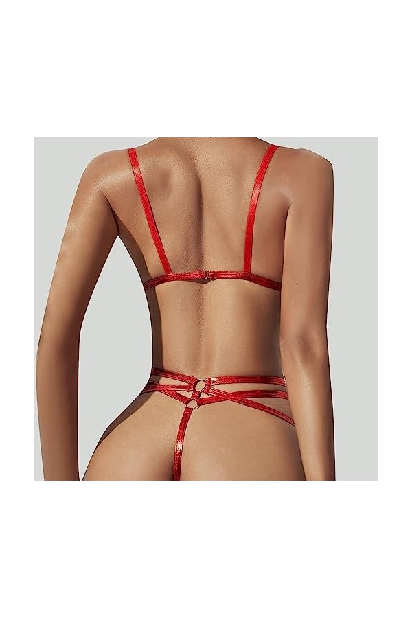 Ensemble de lingerie pour femmes avec harnais en cuir synthétique et anneau à la main lié à la chaîne, 5XL, lingerie grande t