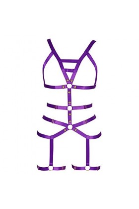 PETMHS Ensemble de lingerie punk avec harnais de poitrine et porte-jarretelles pour femme, violet, taille unique