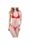 Générique Thong Costume à Trois Points Lingerie Creuse T Dentelle Sexy Pantalon Soutien-Gorge String Sexy Rose Red, One Size