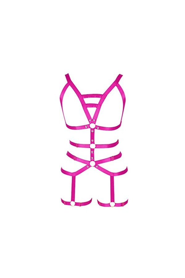 PETMHS Ensemble de lingerie punk avec harnais de poitrine et porte-jarretelles pour femme, violet, taille unique