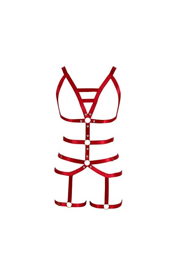 PETMHS Ensemble de lingerie punk avec harnais de poitrine et porte-jarretelles pour femme, violet, taille unique