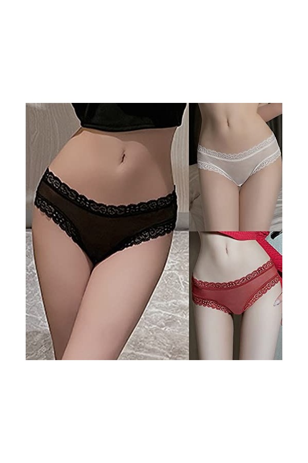 Strings et T-Back Tangas Dames Erothique Slip Confortable en Dentelle Culottes Creux Out Couleur Uni Lingerie Coton Panties