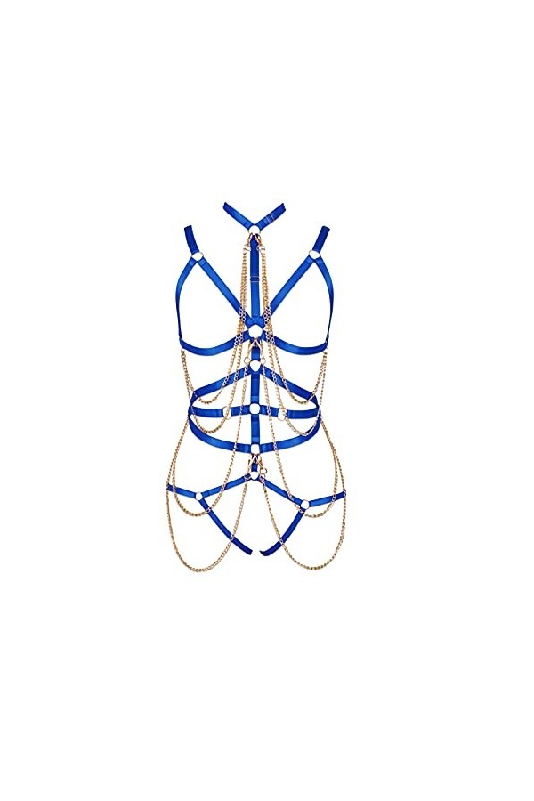 BANSSGOTH Full Cage Body Chain Harness pour femme Ensemble punk gothique Hollow Out Jarretière en tissu extensible réglable G