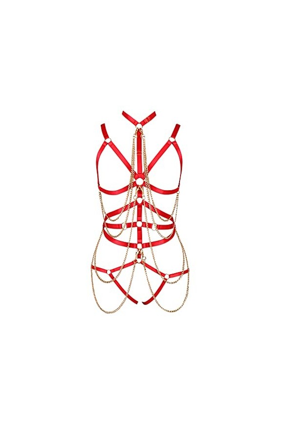 BANSSGOTH Full Cage Body Chain Harness pour femme Ensemble punk gothique Hollow Out Jarretière en tissu extensible réglable G