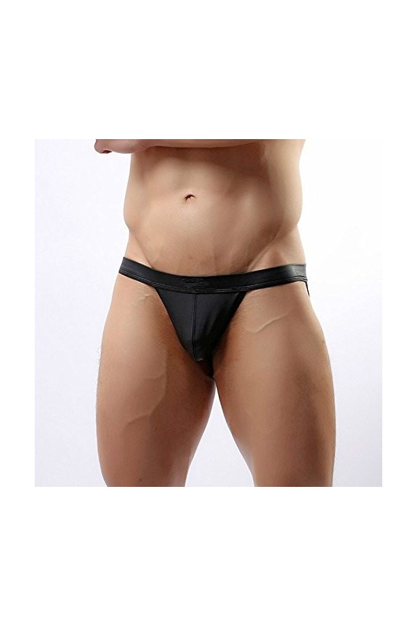 UOWEG Strings Jockstrap sous-vêtements en Cuir Chaud G-String Sexy Hommes Troncs intimes Body Gainant Noir Black, XXL 