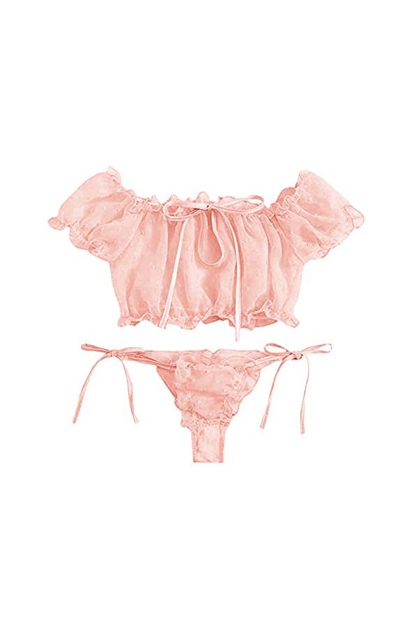 Lingerie Femme Sexy Ensemble Homme Sexy Hot y21k Lingerie Bowknot Off-Shouder Femmes Pyjama Sleepwear Mignon Broderie Set Den