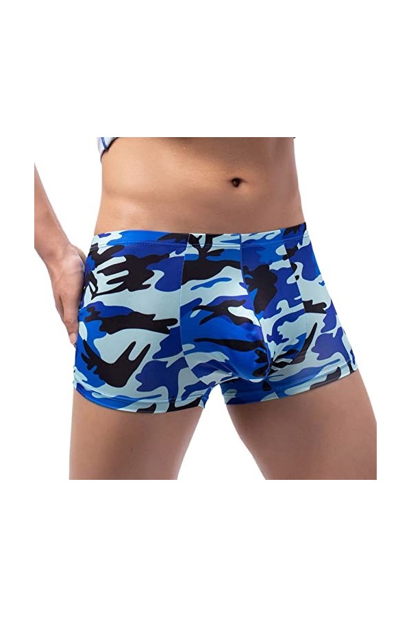 Générique Lingerie Homme Sexy Hot Hommes Imprimé Respirant Camouflage Taille Basse Sexy Tricoté Mec Robe pour Hommes Blue, X