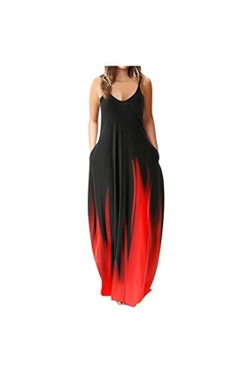 Robe sans manches pour femme - Col en V - Manches longues - Imprimé - Slim - Ligne A - Robe décontractée - Robe de plage - Ma