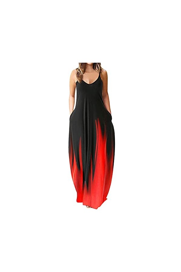 Robe sans manches pour femme - Col en V - Manches longues - Imprimé - Slim - Ligne A - Robe décontractée - Robe de plage - Ma