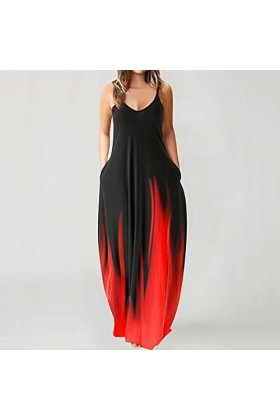 Robe sans manches pour femme - Col en V - Manches longues - Imprimé - Slim - Ligne A - Robe décontractée - Robe de plage - Ma