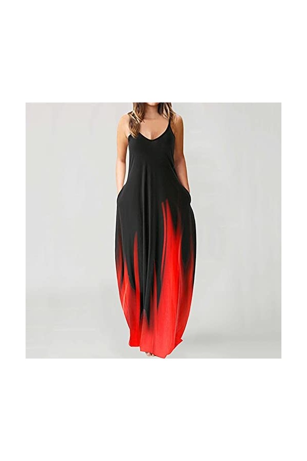 Robe sans manches pour femme - Col en V - Manches longues - Imprimé - Slim - Ligne A - Robe décontractée - Robe de plage - Ma