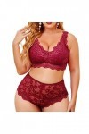 Ensemble de lingerie 2 pièces pour femme avec soutien-gorge et slip en dentelle, Bordeaux, XL