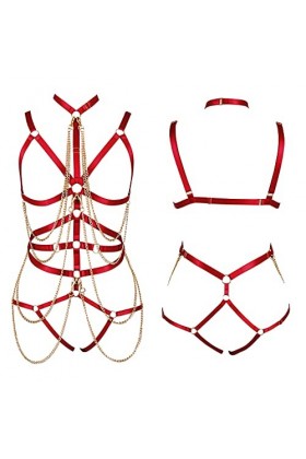 BANSSGOTH Full Cage Body Chain Harness pour femme Ensemble punk gothique Hollow Out Jarretière en tissu extensible réglable G