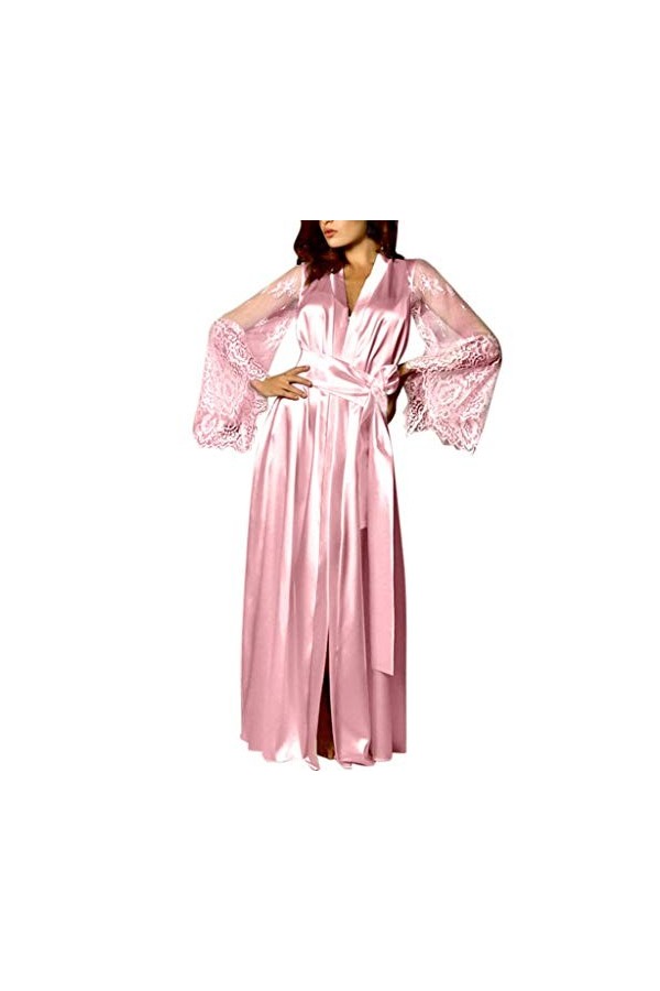 Luckywaqng Robe de nuit sexy en satin pour femme - Robe de nuit sexy - Dentelle en soie, Rose, XL