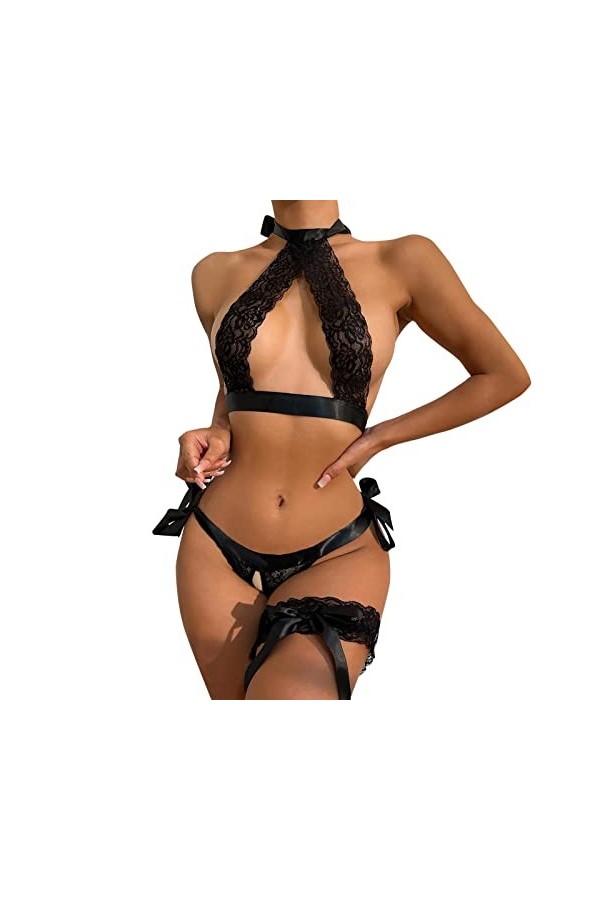 2023 New y/2k Style Lingerie Ensemble de sous-vêtements en Dentelle Sexy pour Femmes Lingerie Chinoise Sexy Black, M 