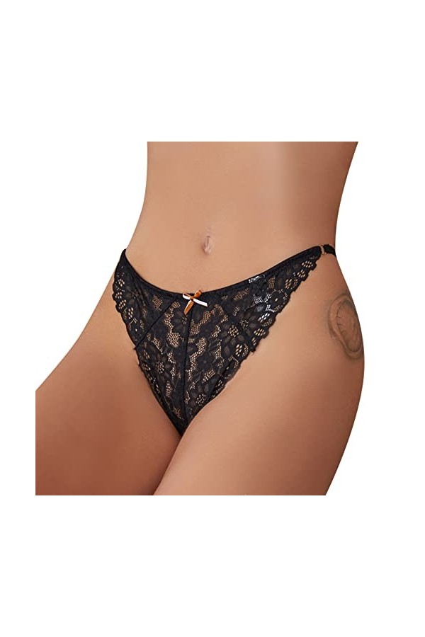 String et Tangas pour Femme en Sexy Slips Confortable Dentelle Patchwork Culotte Stretch Pure Couleurs Lingerie en Coton Thon
