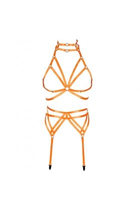 BANSSGOTH Full Cage Harness Ensemble Femme Punk Gothique Jarretière Ceinture Plus Taille Réglable Tissu Extensible Halloween 