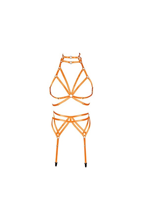 BANSSGOTH Full Cage Harness Ensemble Femme Punk Gothique Jarretière Ceinture Plus Taille Réglable Tissu Extensible Halloween 