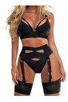 popiv Ensemble de lingerie sexy pour femme 4 pièces avec soutien-gorge et culotte avec porte-jarretelles ensemble de lingerie