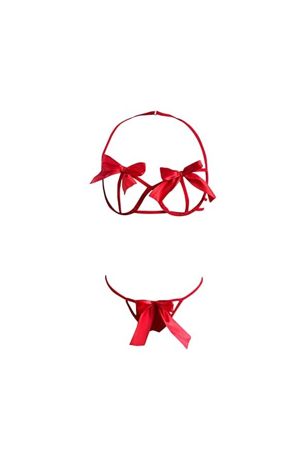 NHNKB Ensemble de lingerie sexy Bowknot Teddy pour femme, mariée, lune de miel, Saint-Valentin, chantier, rouge, 5X-Large