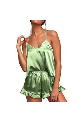 IKFIVQD Lingerie sexy en dentelle pour femmes, sous-vêtements sexy en satin de soie à volants ensembles de pyjamas shorts ens
