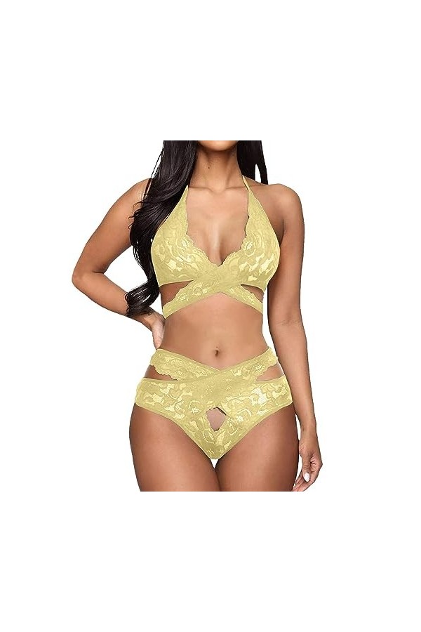 Ensemble Lingerie Femme 2 Pieces Femmes Cuir Look Sexy évider Clubwear Robe Siamois Sexy sous-vêtements Deux Pieces Femme Sex