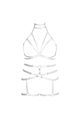 BANSSGOTH Femme Grande Taille Soutien-gorge Harnais Gothique Punk Jarretière Lingerie Creux Festival Rave, Blanc., taille uni