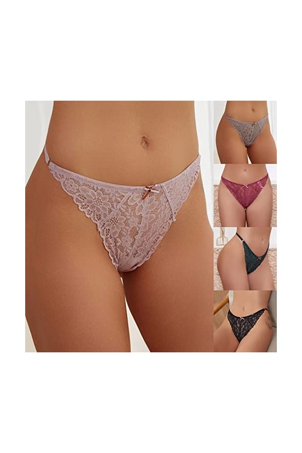 String et Tangas pour Femme en Sexy Slips Confortable Dentelle Patchwork Culotte Stretch Pure Couleurs Lingerie en Coton Thon