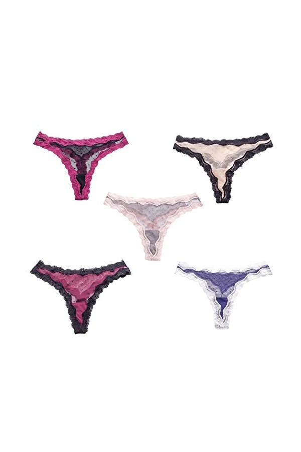String Pantalons Tangas Dames Sexy Slip Simple Dentelle Culottes Creux Out Couleur Uni sous Vetement Coton Thong Brésilien