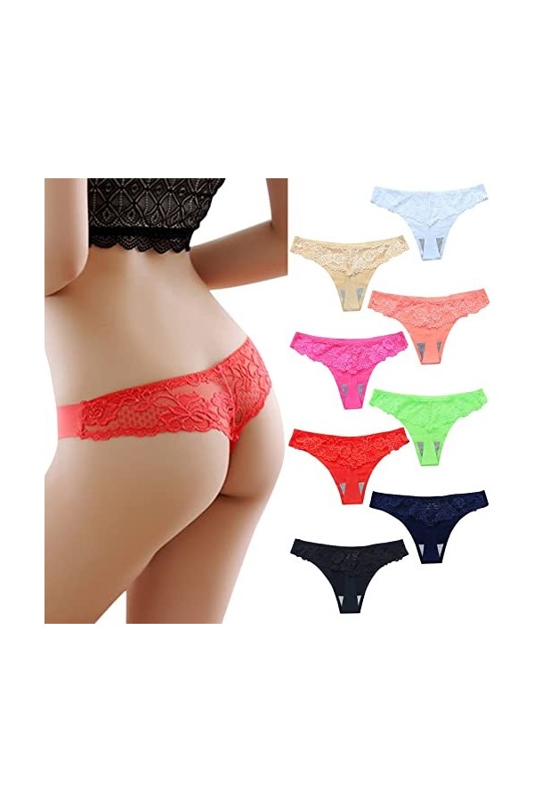 KEIZHUONIQIU Tanga-Strings et Tangas pour Femme Ouvert Slip Confortable Dentelle Culotte Taille Basse Pure Couleurs sous Vete