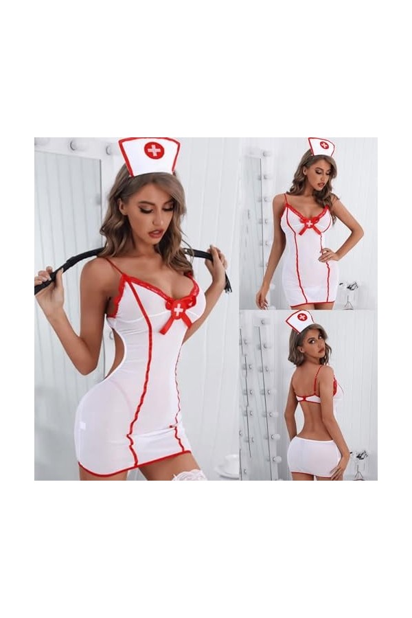 WVONIF Lingerie Sexy Femme Érotique Hot, Lingerie de Noël pour Femmes Lingerie Rouge Sexy Père Noël Lingerie Nuisette Chemise