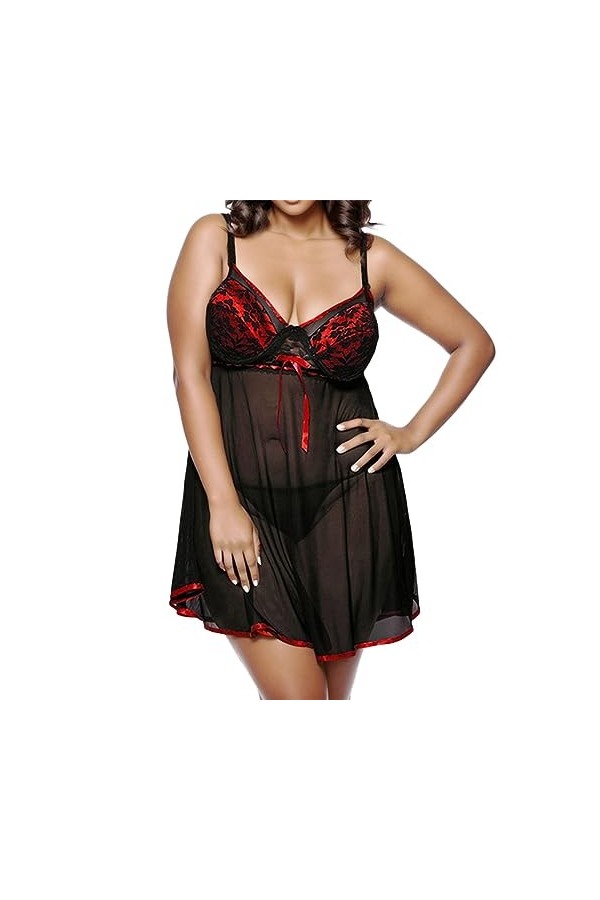 Lingerie De Noël pour Femme, Femme Ensemble Lingerie Dentelle Brassière Jarretière Sexy Porte Jarretelles Soutiens-Gorge et G