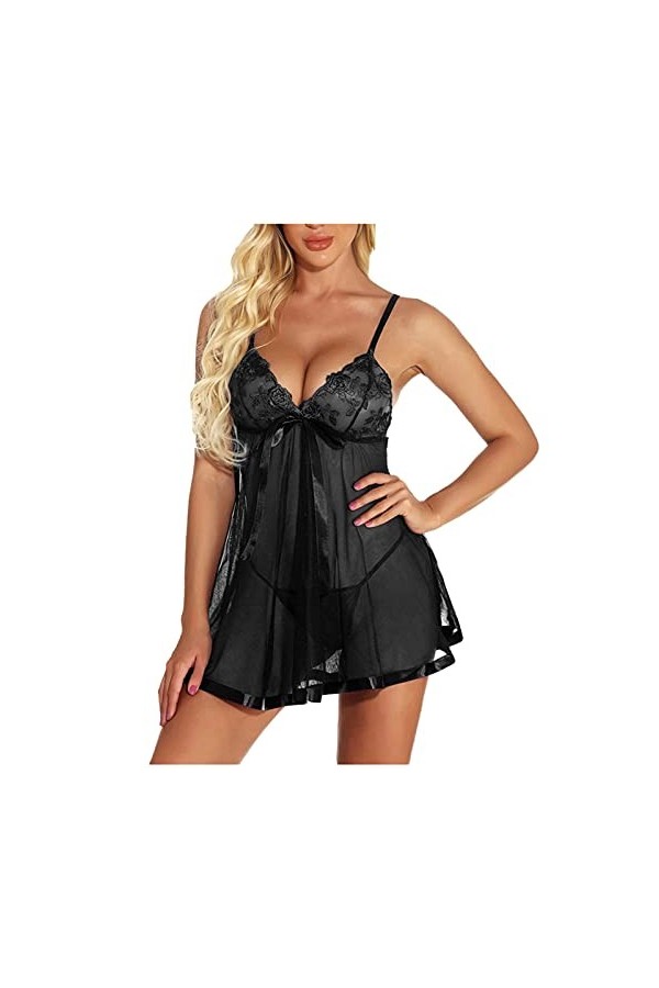 liaddkv Ensemble de pyjama et sous-vêtements pour femme - En dentelle - Sexy - Culotte sexy, Noir , S