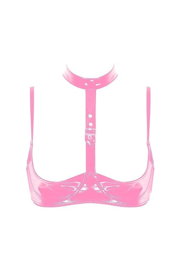 YUUMIN Femme Soutien-Gorge Sexy Sein Nu Redresse-Sein Lingerie Érotique Cuir Bra Push Up Halter Neck Brassière sous Vêtement 