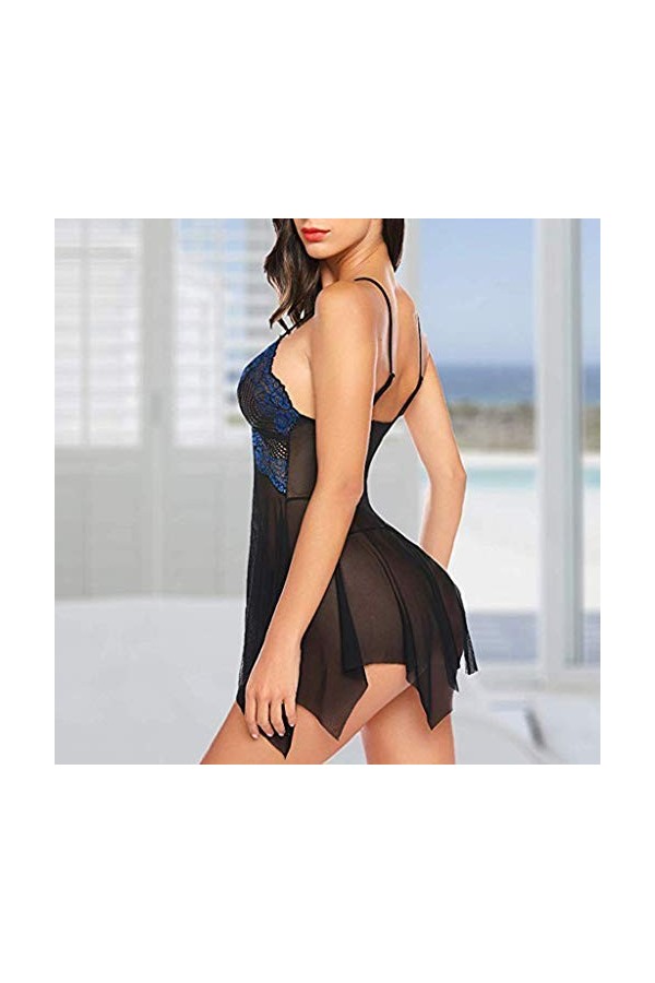 liaddkv Sous-vêtement de cou pour enfant et femme - Dentelle florale en V - Sexy - Lingerie de Noël, bleu, S