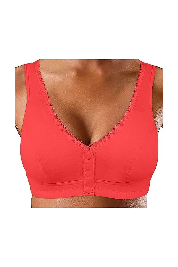 liaddkv Soutien-gorge à boucles avant en dentelle brillante pour femmes de taille moyenne et âgée - En coton doux - Sans anne