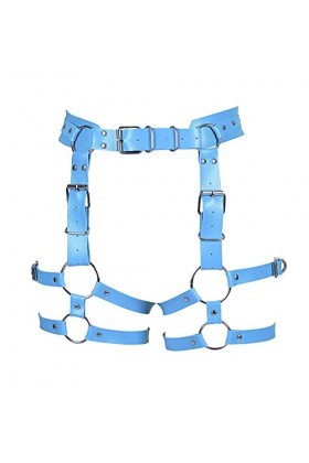 BANSSGOTH Jarretière en cuir synthétique pour femme - Taille haute - Style gothique, punk et danse, bleu ciel, 32