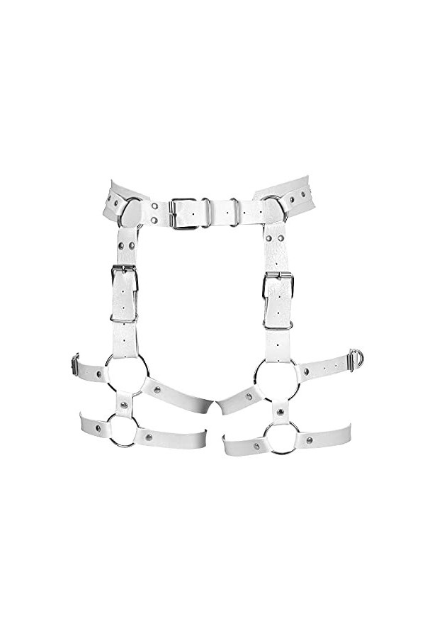 BANSSGOTH Jarretière en cuir synthétique pour femme - Taille haute - Style gothique, punk et danse, bleu ciel, 32