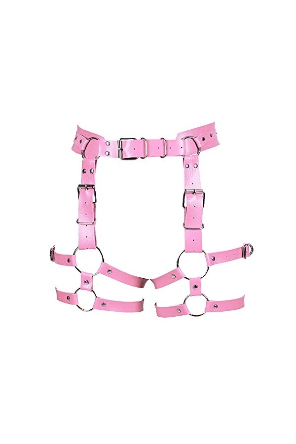 BANSSGOTH Jarretière en cuir synthétique pour femme - Taille haute - Style gothique, punk et danse, bleu ciel, 32