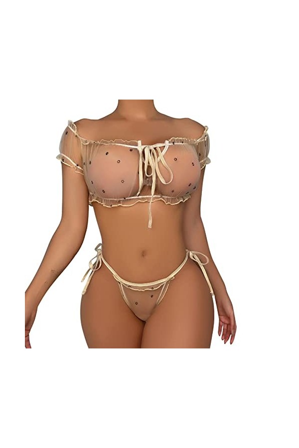 liaddkv Ensemble de lingerie tendance pour femme - Jeu de rôle - Lingerie sexy - Rouge - Plaid, beige, L