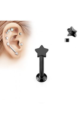 Piercing Labret Monroe en Acier Chirurgical 316L Noir - Tige 6 x 1,2 mm - Etoile 3,5 mm