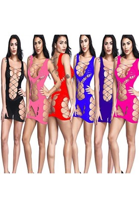 MEGAHERZ Lingerie érotique Sexy Robe en Filet Jacquard Transparente à Manches Longues épaules fuyantes Pendantes vides Vert 