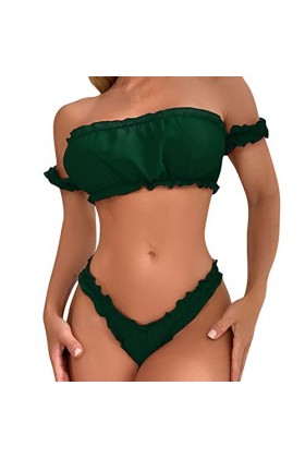 Jiabing Ensemble de Pyjama Sexy pour Femme en Dentelle Cami et Short Lingerie en Satin Deux pièces Tenue en Cuir Sexy Green,
