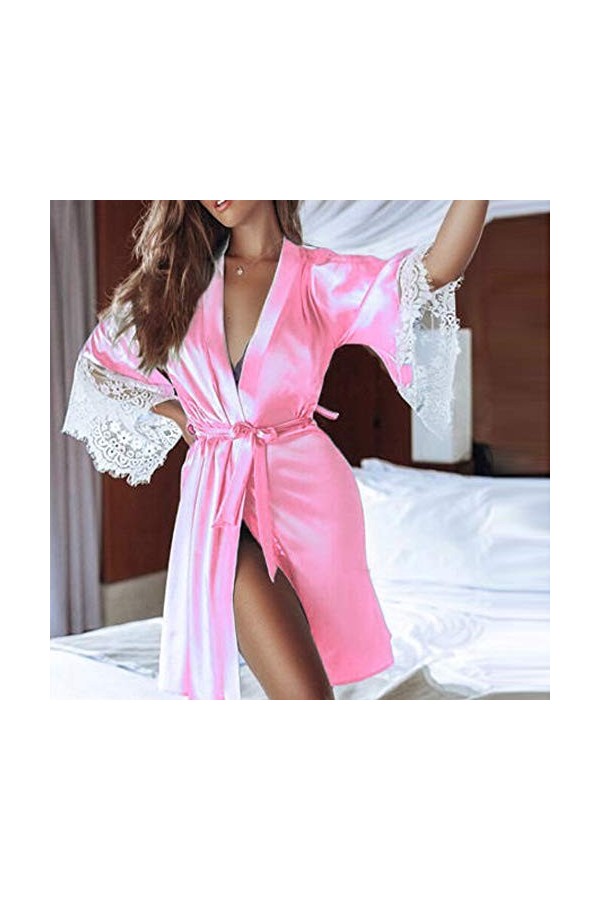 IQYU Body à perles sexy pour femme - Avec chaîne - Vêtement de nuit - Robe de nuit - Sexy - En soie - Robe de bain en dentell