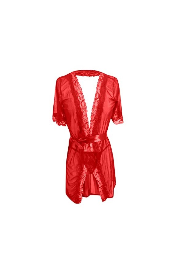 Jiabing Womens Large Sexy Lingerie Lace Sexy Nightdress Solid Color Home Pyjamas Lingerie Corset Jarretelle Red, M 