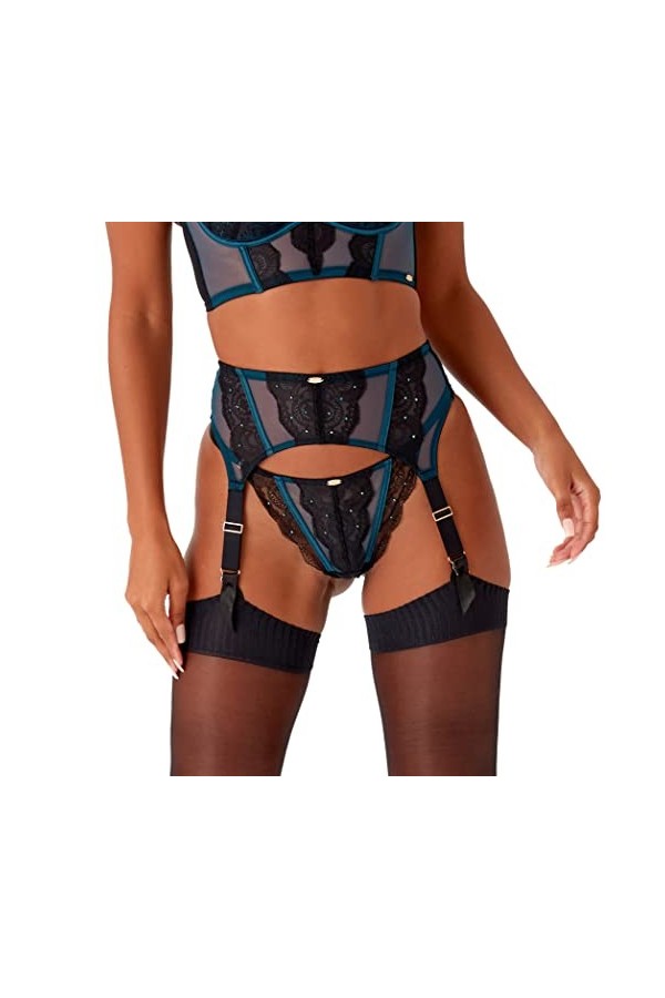 Gossard Porte-Jarretelles VIP Confession, Noir/Bleu Sarcelle, M Femme