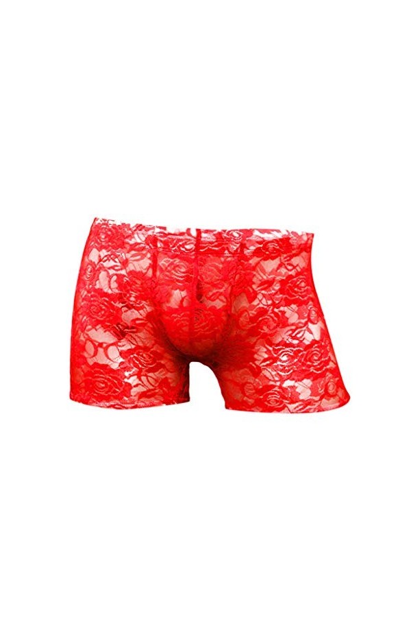 String Homme Sexy Hot Dentelle Slips Boxer Dentelle transparente taille sous-vêtements maillage sexy bas Boyshort Rose sous-v